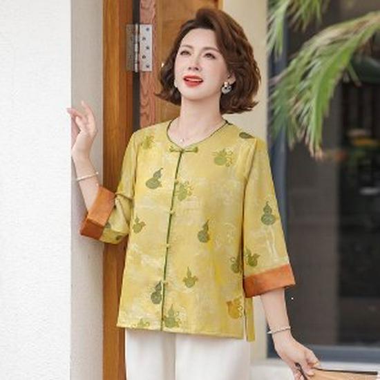 

Trendy Spring 2026 Seven-Sleeve Shirt for Middle-Aged & Elderly Women - Stylish, Age-Defying Top 2XL лимонно-желтый