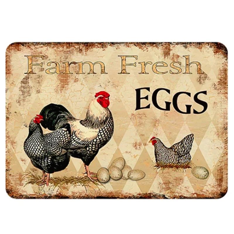 Happy-Hens Fresh Eggs Metal Tinplate Poster Chickens Farm Shop Poster Vintage Restaurant Wall Decor Retro Plaque Signs 20*30cm