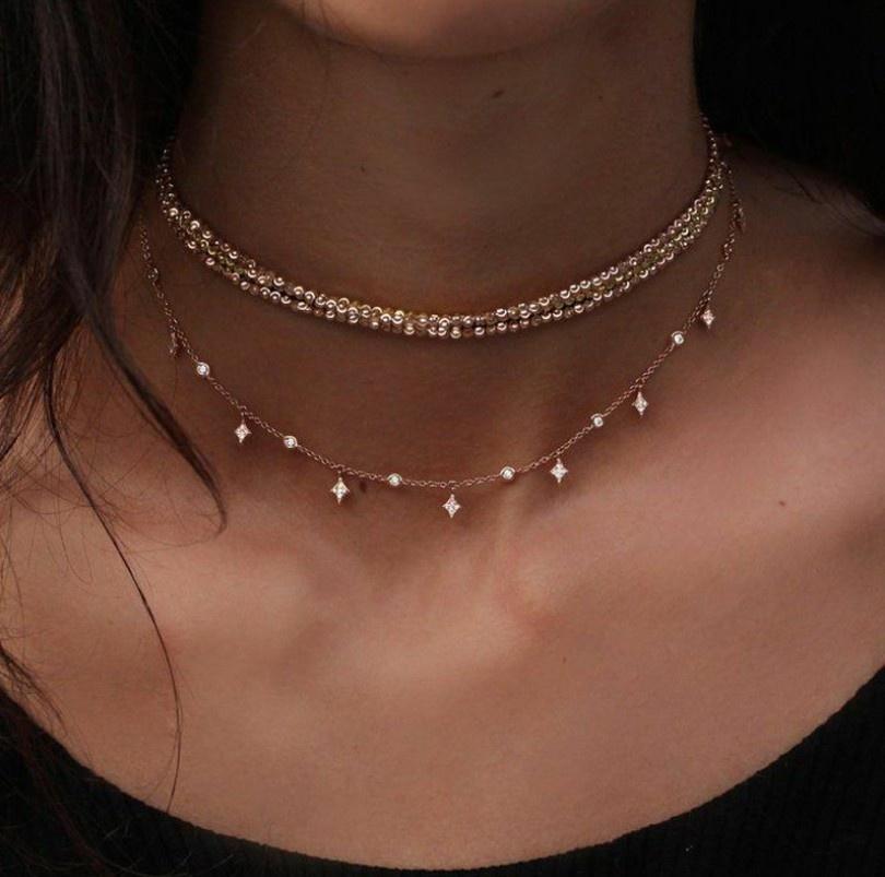 Elegant Multilayer Choker Necklace Crystal Star Chain Gold Women Summer Jewelry Elegant Multilayer Choker Necklace Crystal Star Chain Gold Women Summer Jewelry