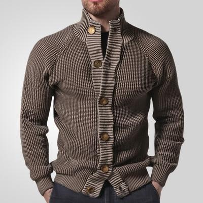 New Versatile Autumn And Winter Cardigan Men'S Retro Knitted Sweater Jacket Long Sleeved Heavy Jacquard Sweater