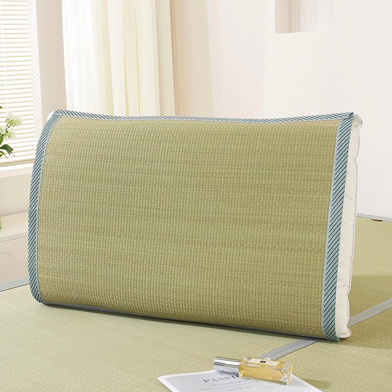 Natural Cooling Rush Straw Pillow Mat Set with Pillowcase - Summer Single Person Mat
