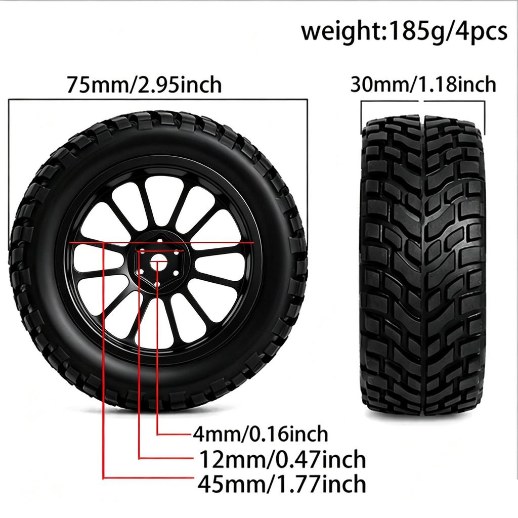 RS Red Spider Remote Control Racing Car with 0D-70mm Traction Tires and 12-Spoke Metal Wheels (Black, Model RS603)