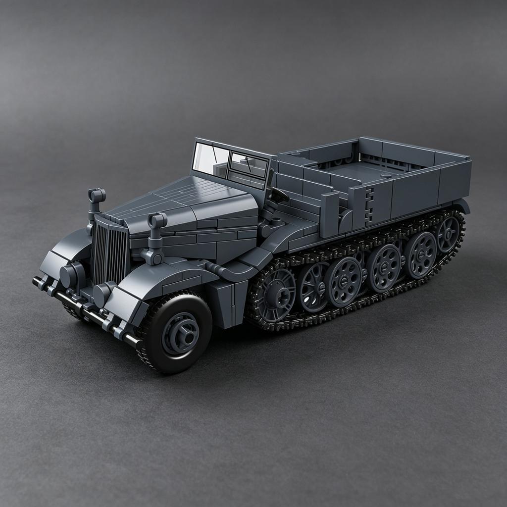 SD.KFZ.9 FAMO WWII German 18-Ton Giant Half-Track Tractor Building Blocks Toy Armored Vehicle for Boys