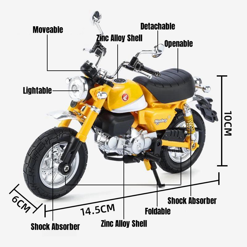 1:12 Honda Monkey Motorcycle Toy Diecast Metal Model Super Sport Miniature Collection Sound & Light Gift For Boy Children