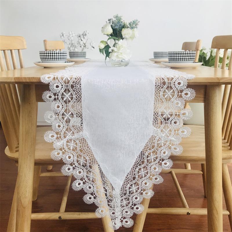 European Style Embroidery Table Runner Solid Color Household Jacquard Cabinet Cover Cloth Satin Lace Fabric Coffee Table Runner