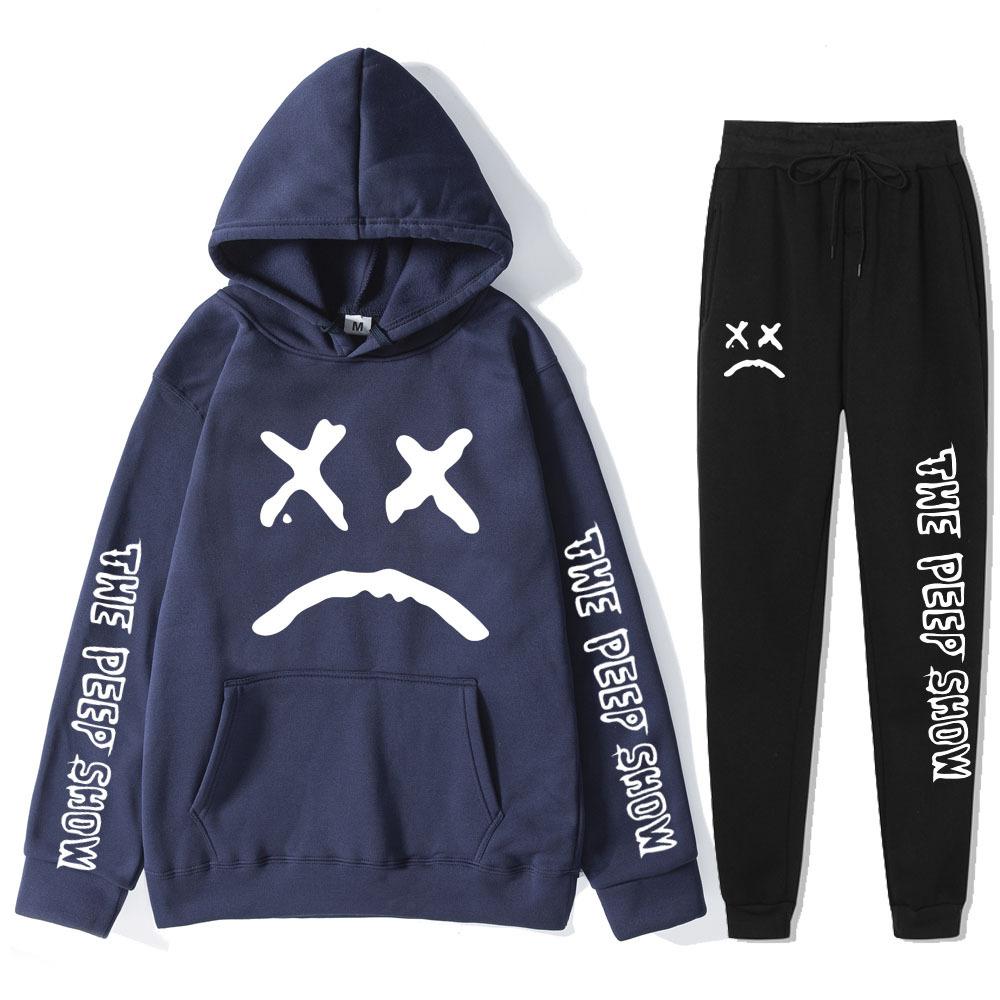 

Autumn Winter Lil Peep The Peep Show Graphic Printed Hoodies Sweatpants Set Fashionable Casual Warm Sports Long Sleeved Pants Men s Sport Wear XXL