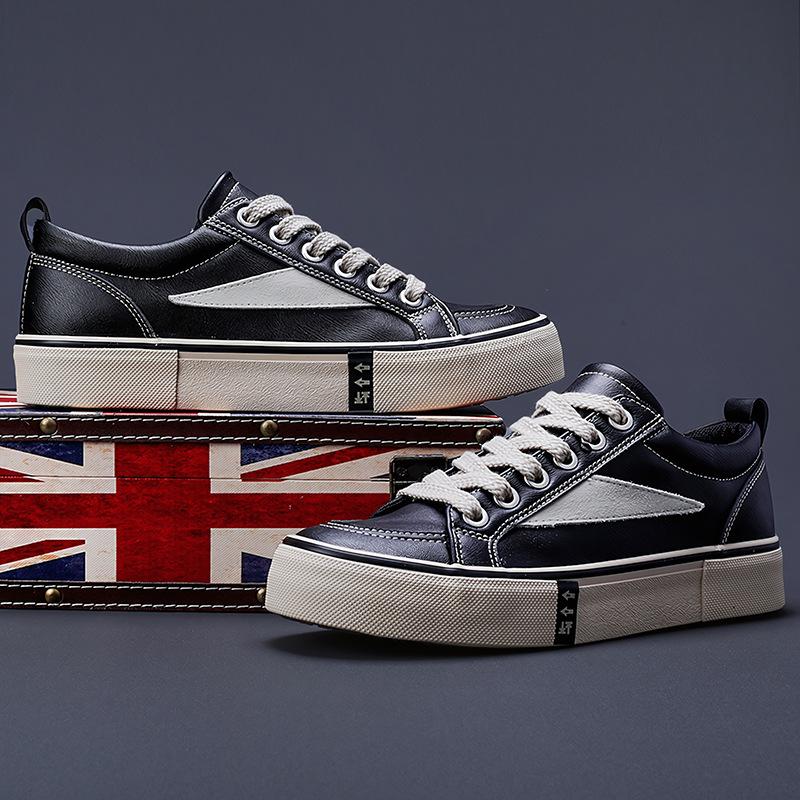 New Spring Men's Shoes Korean Style Fashion and Versatile Casual Men's Shoes Comfortable Lace Up Flat Low-top Leather Shoes