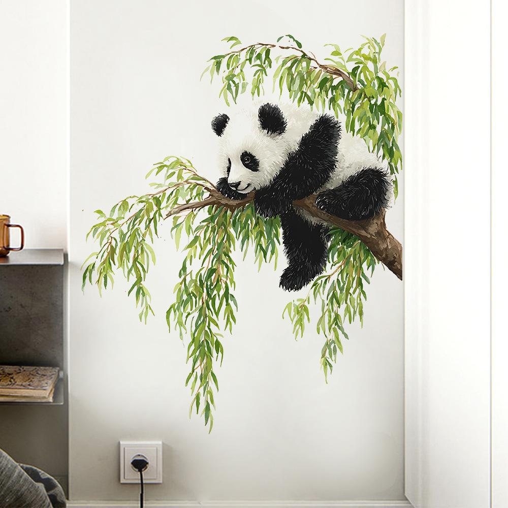Cartoon Panda Climbing Tree Waterproof Oil Proof Self Adhesive PVC Wall Sticker for Living Room Decor