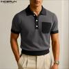 Men Casual Loose Lapel Short Sleeve Stitching Office T-shirts Tops