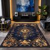 Europäischer Goldblauer Blume Anti-Rutsch-Teppich für Wohnzimmer Luxus Dekoration Schlafzimmer Weicher Teppich Leicht zu Reinigen Kurzer Samt Bodenmatte