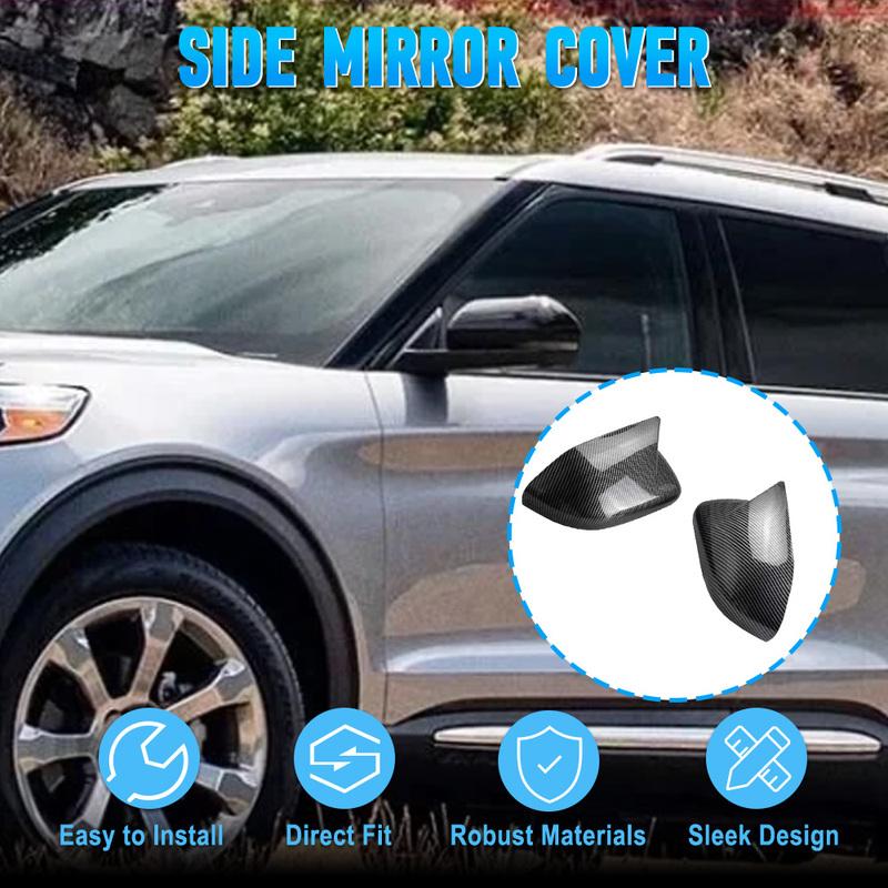2PCS Carbon Fiber Pattern Mirror Case Black Side Wing Rearview Mirror Cover Trim for Ford Explorer 2024 LHD