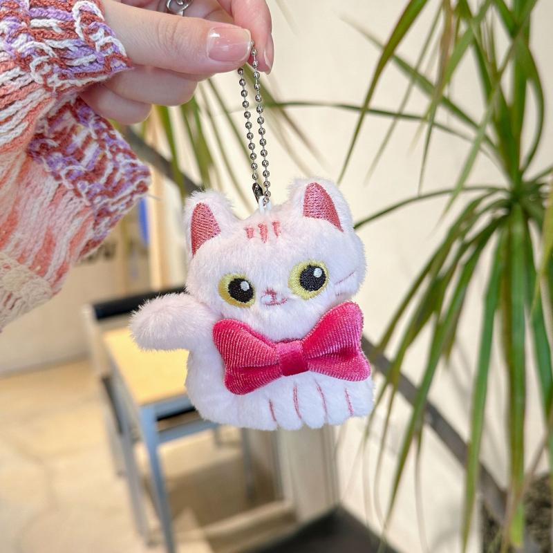 Tegneserie Søt Stort Øyet Katt Plysj Nøkkelring Kawaii Katt Dukke Anheng Bil Nøkkelring Sjarm Ryggsekk Dekorasjonstilbehør Gaver