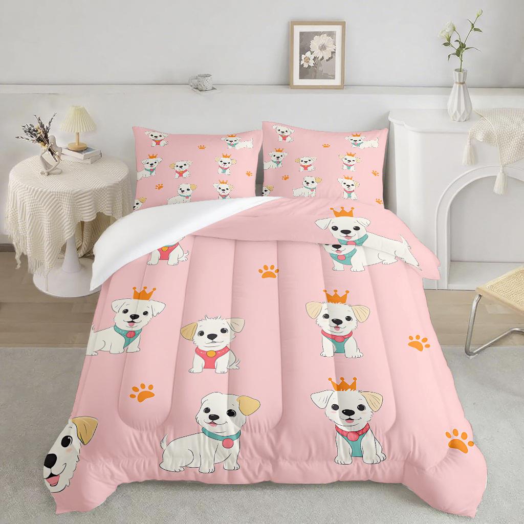 Cartoon Dog Cute Double Duvet Cover King Size Bedding, Suitable For Home Use, Microfiber Material With Zipper Duvet Cover Set