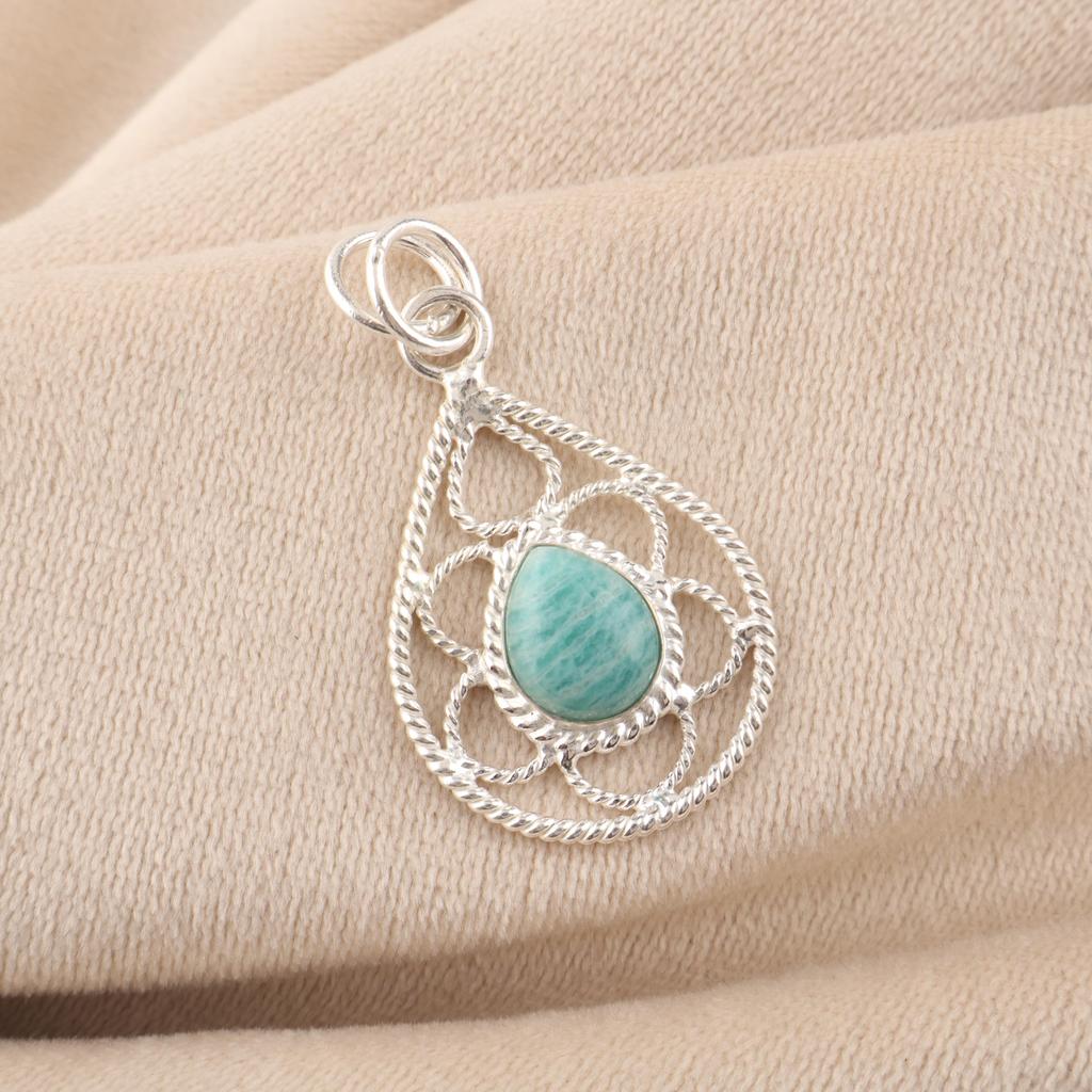 Amazonite Gemstone 925 Sterling Silver Statement Jewelry Pendant 1.40" For Engagement Gift PP-19-13