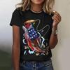 Women's Summer Fashion Casual Loose Plus Size Pattern Fish Print Round Neck Short Sleeved 3D T-shirt Top 6XL