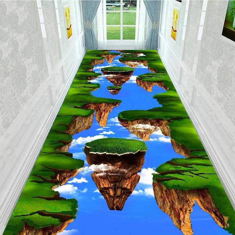 WTEMPO 5D Printable Cut-out Porch Floor Mat Large Size Aisle Stair Carpet Home Washable Non-slip Mat for Hallway