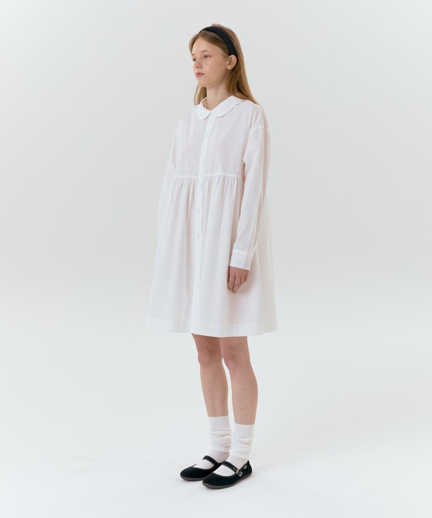 Sinking Deeper Round Collar Shirt Dress (White)