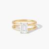 Emerald Cut Cubic Zirconia Double Band Ring, Modern Gold Plated Engagement Ring for Women
