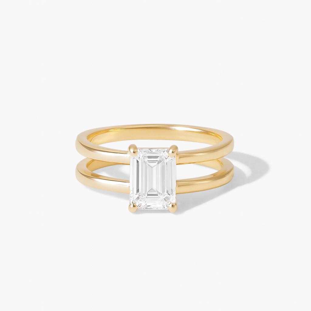 

Кольцо с двойным ободком из кубического циркония изумрудной огранки, современное позолоченное обручальное кольцо для женщин Q розовый