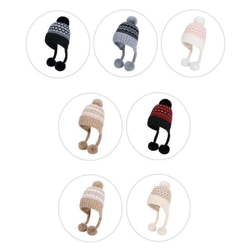 Fur Ball Ear Protection Knitted Hat Women Velvet Warm Wool Hat Big Head Cap