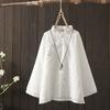 Retro Embroidered Disc Buckle Linen Cotton Blouse, Chinese Style Zen Tea Dress, Loose Stitching Round Neck Shirt, Women