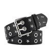 Unisex Star-Studded Hip Hop Punk Leather Belt with Double Holes