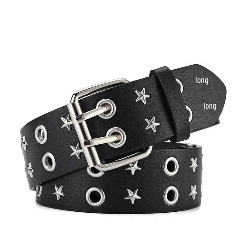 Unisex Star-Studded Hip Hop Punk Leather Belt with Double Holes