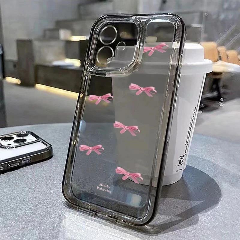 Pink Bow Soft Silicone Phone Case For iPhone 15 Pro Max Case iPhone 14 13 12 11 XS XR X 7 8 Plus 15 Transparent Shockproof Cover