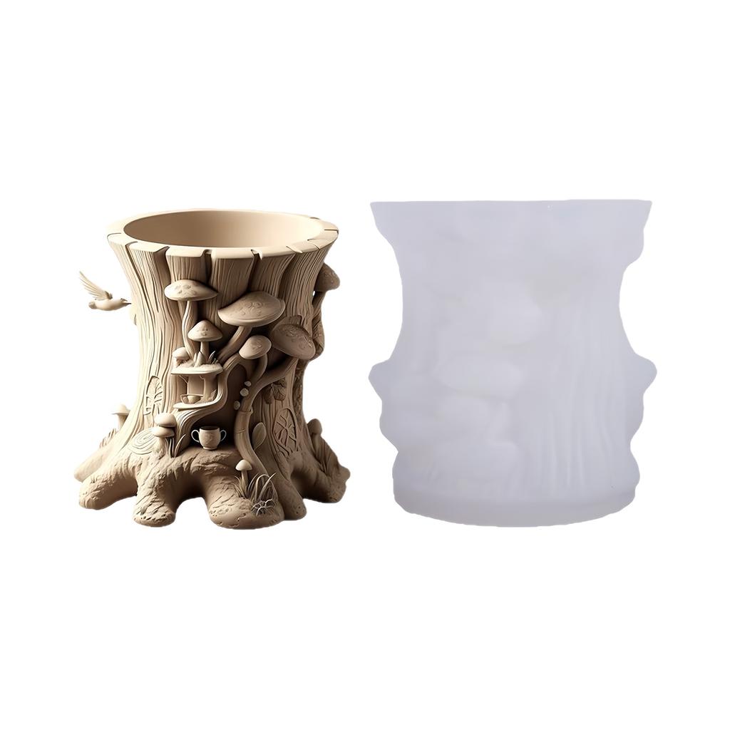 Silicone Mold For Creating Unique Stump Shaped Planter Jewelry Holders And Decorative Concrete Resin Projects