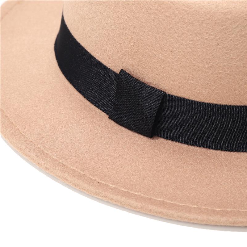Unisex Retro Geruit Lint Brede Rand Fedora Hoed, Brits Plat Top Wol Ontwerp, Herfst/Winter Zonbescherming