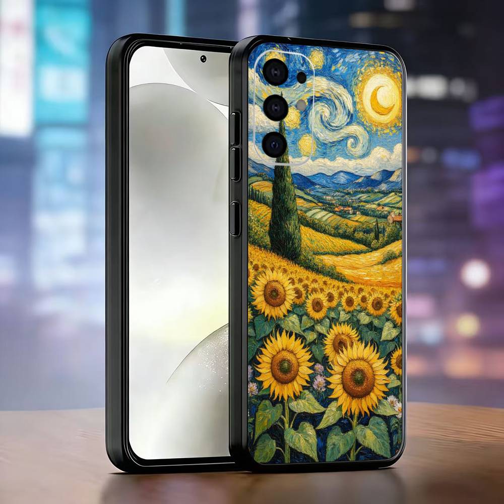 

Van Gogh Starry Sunflowers Phone Case Black Silicone Soft For Samsung S25,S24,S21,S22,S23,S30,Ultra,S20,Plus,Fe,Lite Samsung S24ULTRA