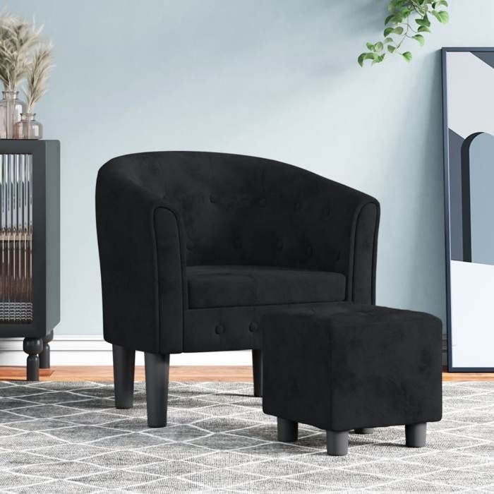 VidaXL Fauteuil Cabriolet avec Repose-pied, Chaise avec Accoudoirs, Canapé avec Dossier, Siège Rembourré Salon Chambre, Noir 356479