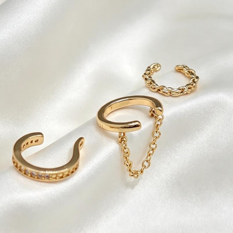 Niche Design Chain Ear Bone Clip Set, Simple Diamond-set Ear Clip Without Ear Holes, Female, Stacked and Worn Combination Earrings