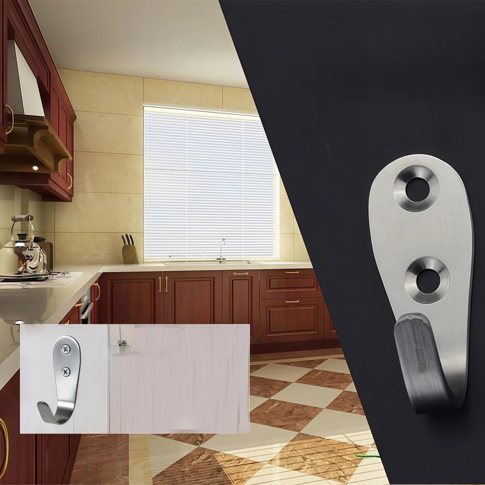 8pcs Stainless Steel Wall Mounted J-shaped Clothes Hooks For Entrance Kitchen Bedroom Bathroom Office 2mm