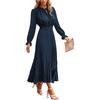 Women's Summer Fashion Loose V-Neck Long Sleeve Tie Solid Color Dresses