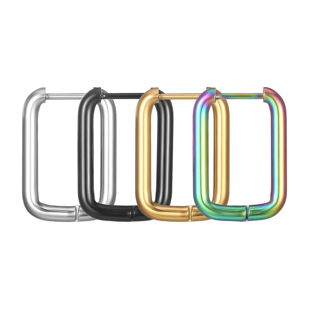 Stainless Steel Ear Buckle Simple Trend Unisex Titanium Steel Round Wire Rectangular Earrings