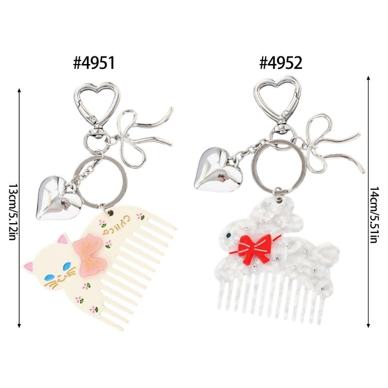Stylish Acetate Animal Shaped Key Ring Alloy Heart Pendant Ornament Charm Women Fashion Jewelry Gift