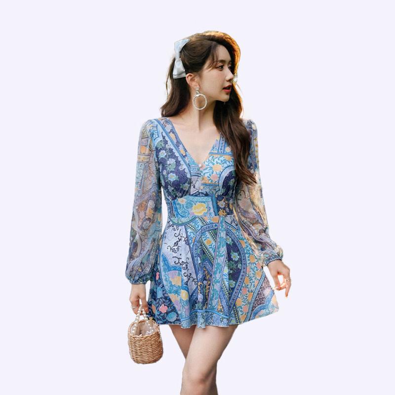 Women s Elegant Long Sleeve Rash Guard Swim Dress 2XL
