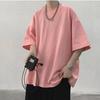 Camiseta de Manga Corta para Hombre de Moda de Color Sólido Estilo Hong Kong Holgada de Verano