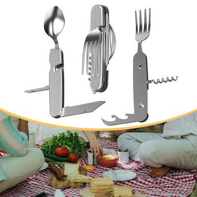 6 In 1 Camping Utensils Accessory Folding Corkscrew Tool Cutlery Set