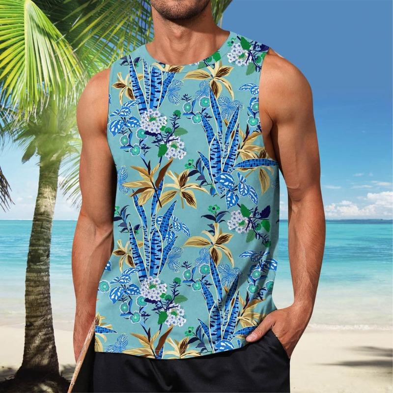 Mens Summer Surf Beach Tank Top Large Size Casual Breathable Sleeveless Top Loose Print Tank Top Man Shirt