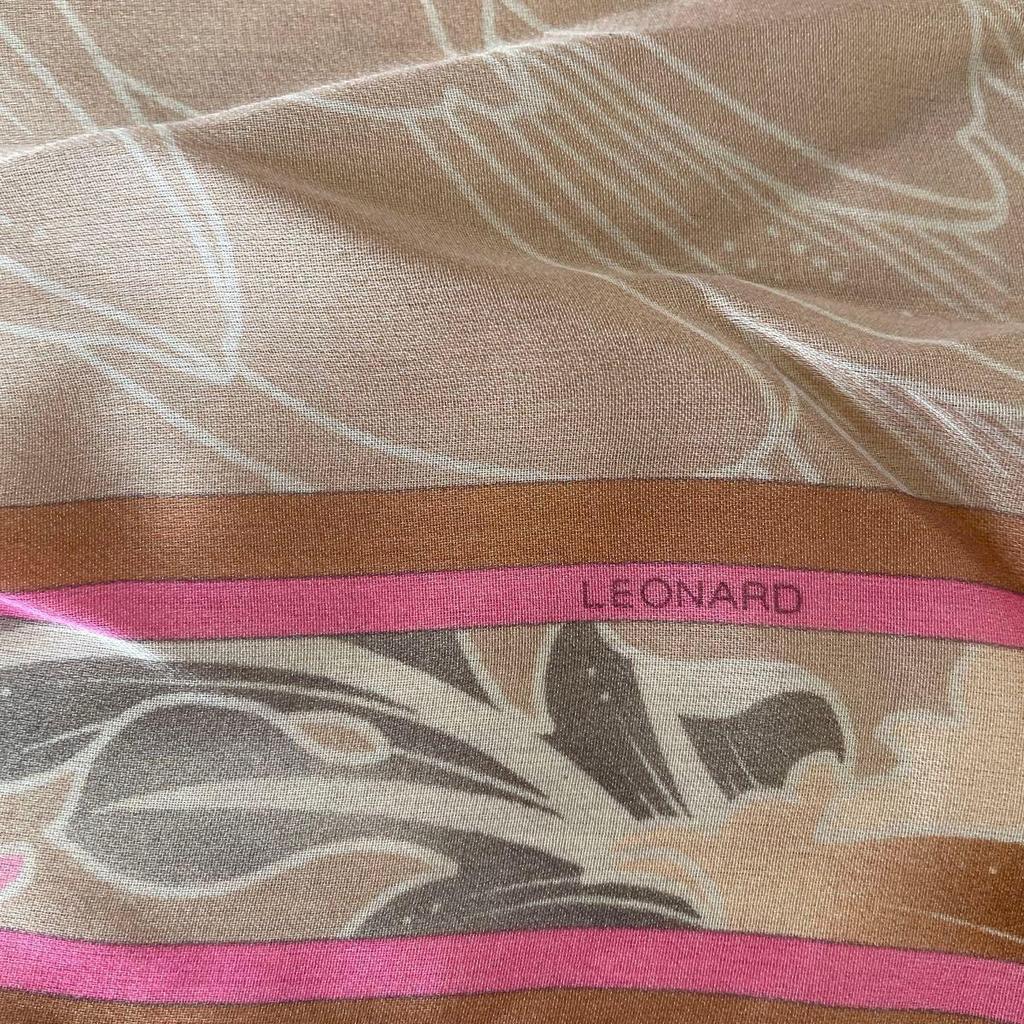 Used LEONARD PARIS Large Scarf Floral Pattern Pink Tones Silk Unused With Tags