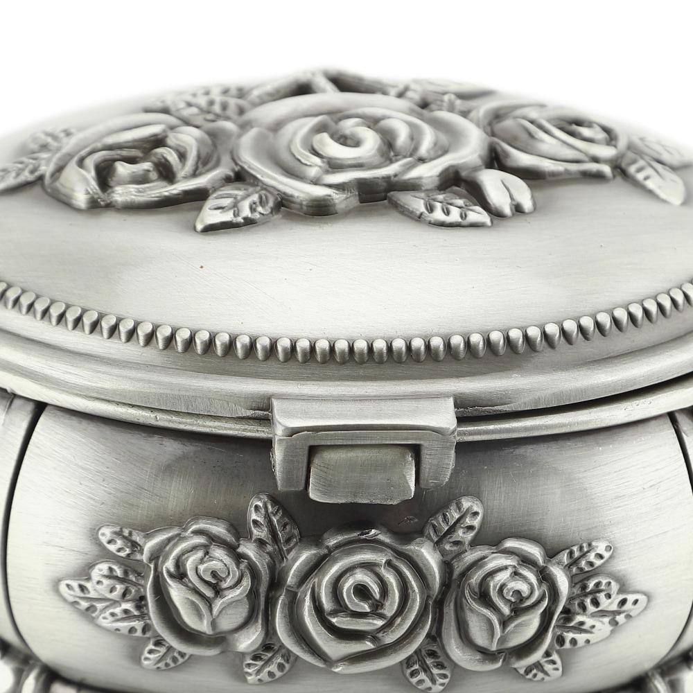 Oval Jewelry Organizer Box Emboss Alloy Trinket Jewelry Box  For Rings Necklaces Earrings