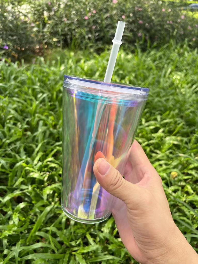 not predrilled 480ml 16oz clear plastic snow globe tumbler snow globe cup with straw and lid