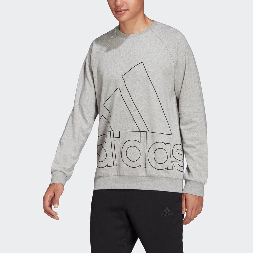 Adidas Big Logo Print Casual Sports Sweatshirt Men Tops Light-Grey HB5087