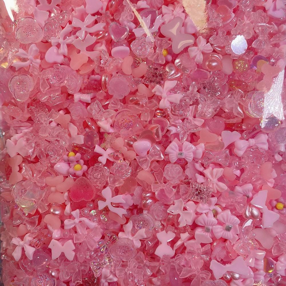 50pcs Aurora Nail Art Decorations: Mixed Style 3D Rhinestones with Little Bears, Camellias, Bows, Ribbons, and Hearts