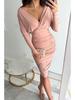 2025 Socialite Autumn Pleated V-Neck Bodycon Dress: Waist-Cinching One-Step Skirt Women's Clothing