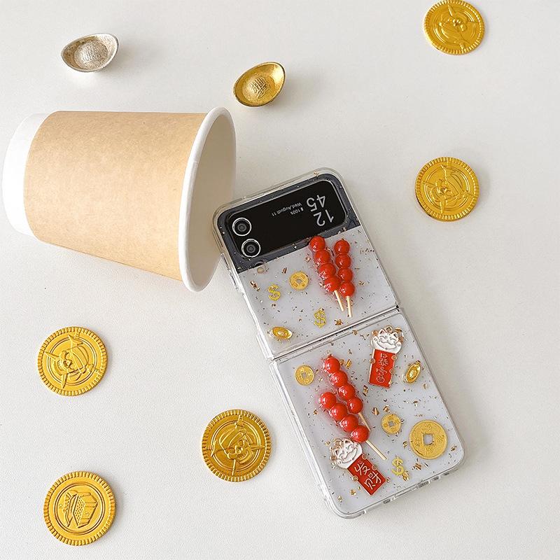 

Для Samsung Zflip6 Flip Складной Экран Zfold5 Засахаренные Боярышники W24flip Золотая Фольга Прозрачные Слитки Деньги For Samsung ZFlip3