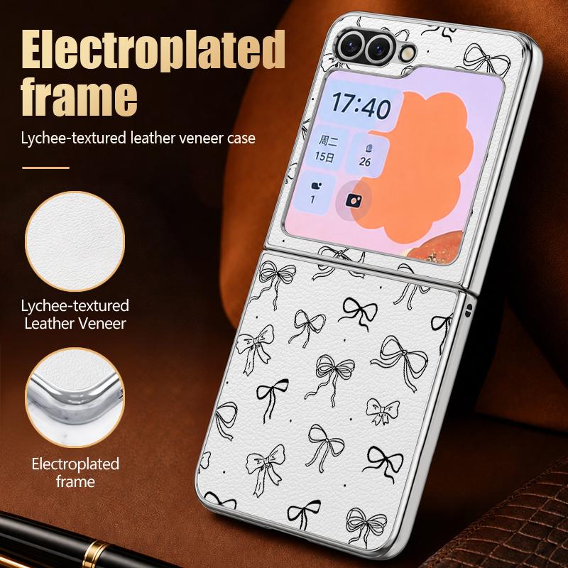 Bow Ties Print Case For Samsung Z Flip 8 7 6 5 Luxury Plating Leather Skin Folding Phone Cover For Galaxy Z Flip8 Flip7 Flip6