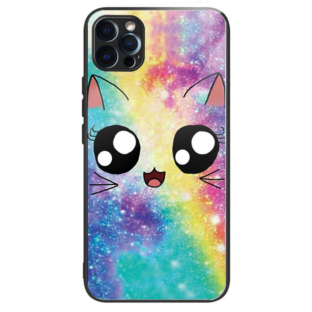 For iPhone 15 Pro Pattern Printing Phone Case Tempered Glass Back+TPU Edge